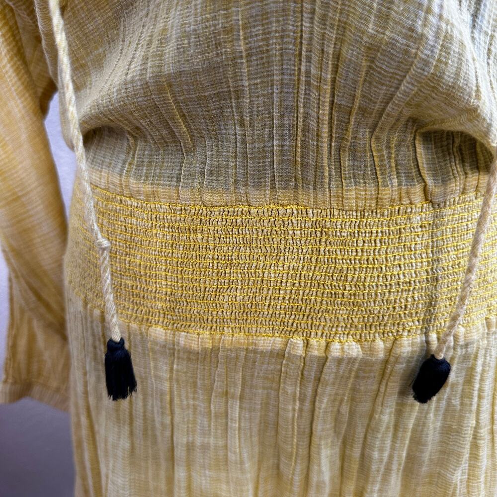 Mare Di Latte Yellow Gauze Cotton Tunic Dress Beach Cover Up Boho - Picture 9 of 10